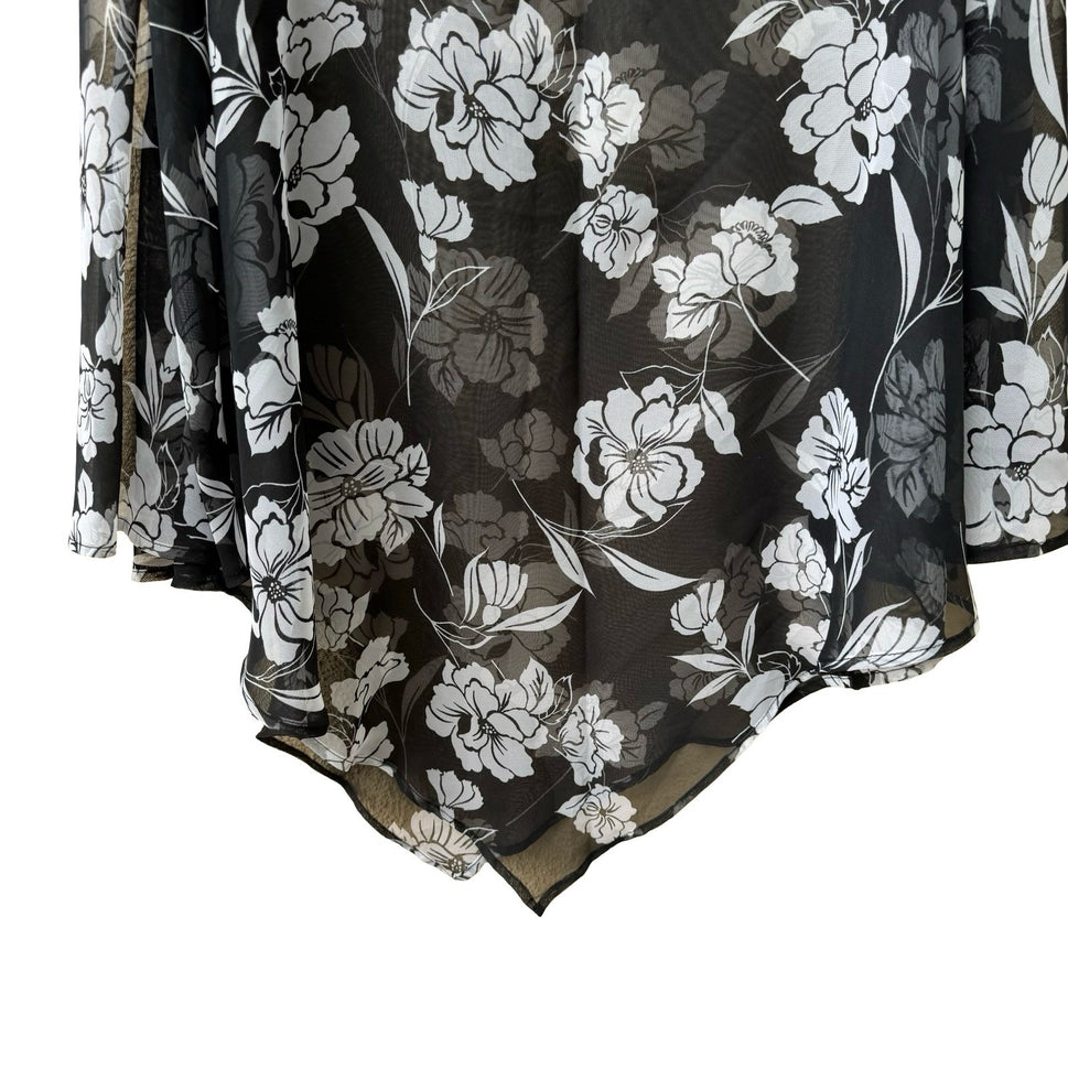 Courtenay Whimsigoth Dark Floral Boho Sheer Mesh Poncho Top Asymmetrical Hem OS