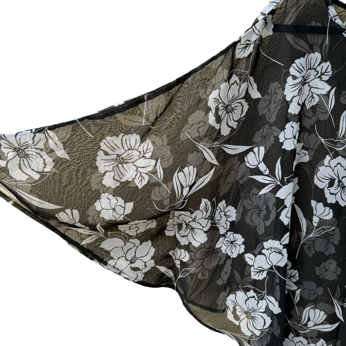 Courtenay Whimsigoth Dark Floral Boho Sheer Mesh Poncho Top Asymmetrical Hem OS