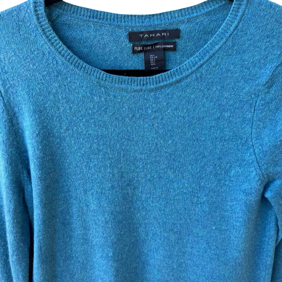 Tahari Pure Luxe 100% Cashmere Quiet Luxury Minimalist Pullover Sweater Teal M