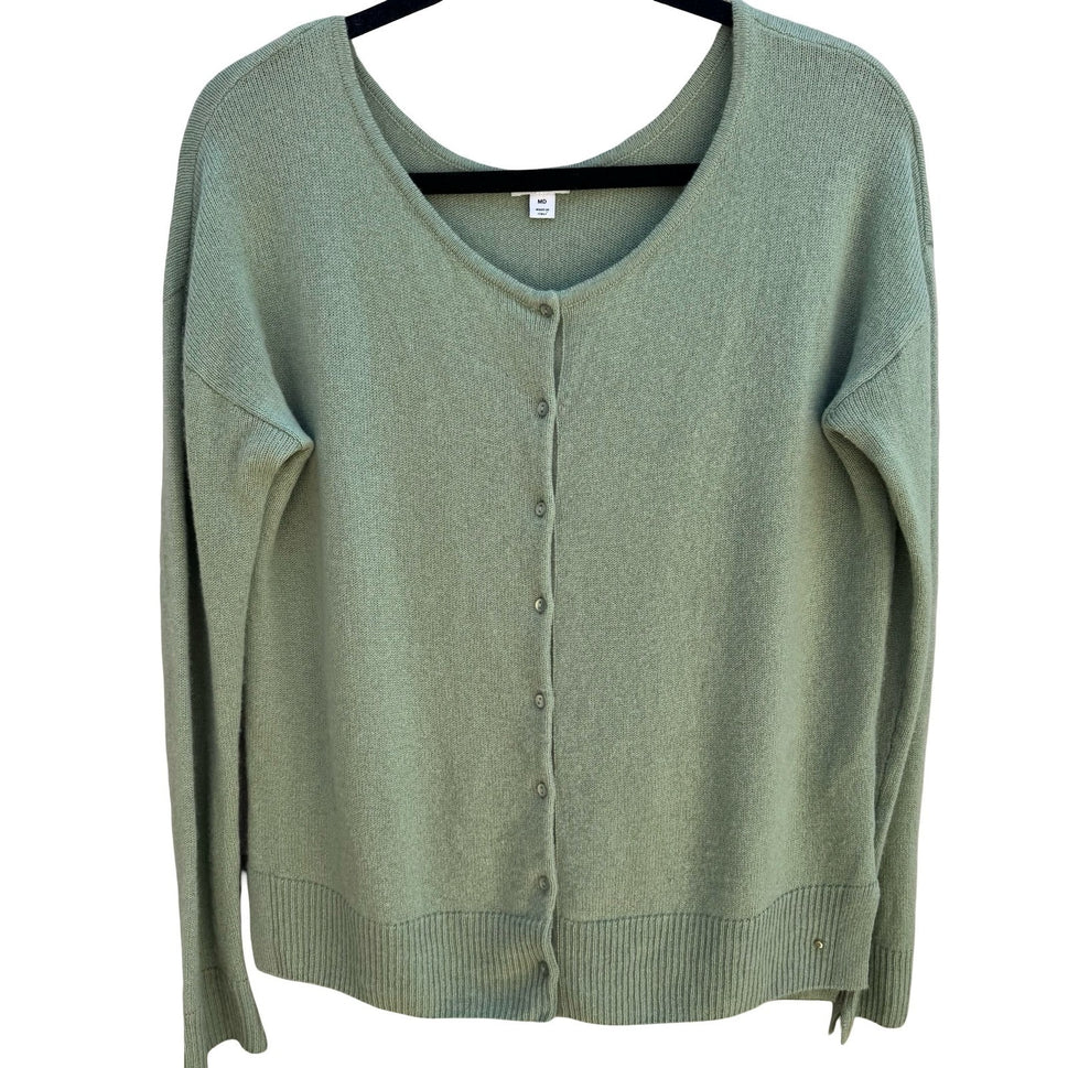 Cuyana 100% Italian Cashmere Quiet Luxury Cardigan Sweater Minimalist Green M