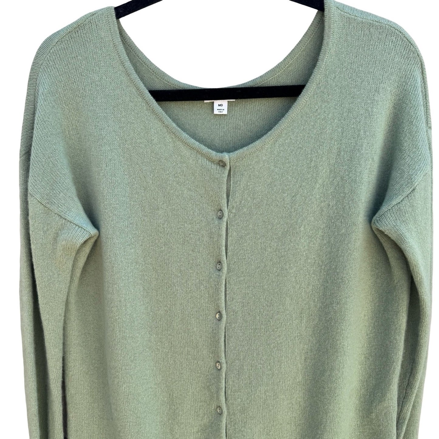 Cuyana 100% Italian Cashmere Quiet Luxury Cardigan Sweater Minimalist Green M