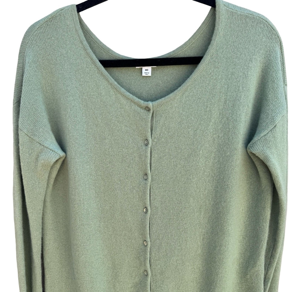 Cuyana 100% Italian Cashmere Quiet Luxury Cardigan Sweater Minimalist Green M