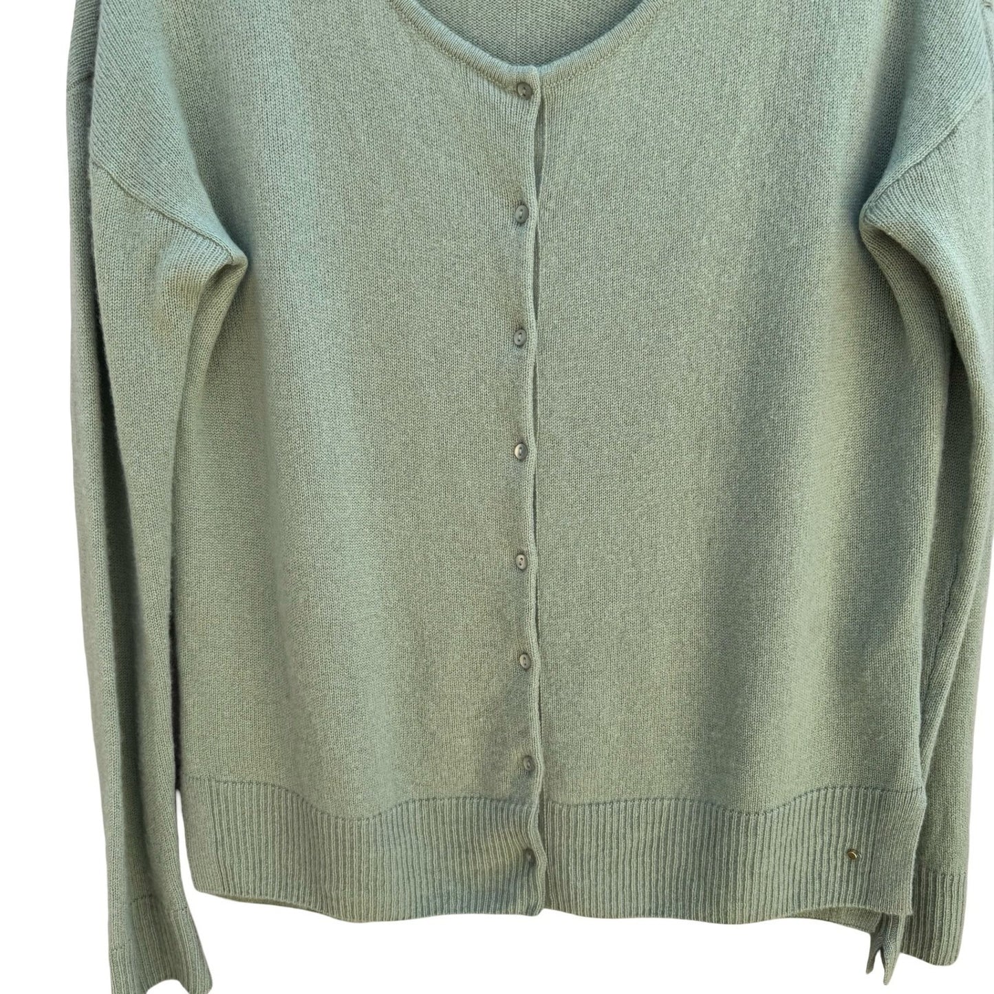 Cuyana 100% Italian Cashmere Quiet Luxury Cardigan Sweater Minimalist Green M