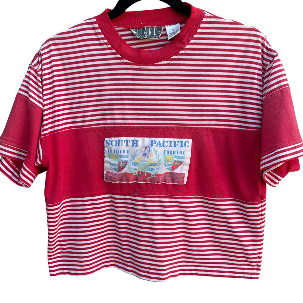 Gitano Collection Vintage Y2K 90s Womens South Pacific Red Striped Cropped Shirt