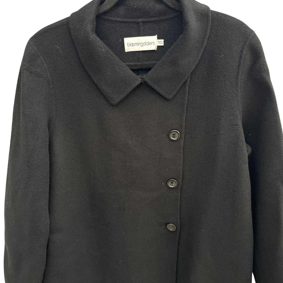 Bloomingdales Vintage Black Wool Cashmere Blend Womens Coat Peter Pan Collar 16