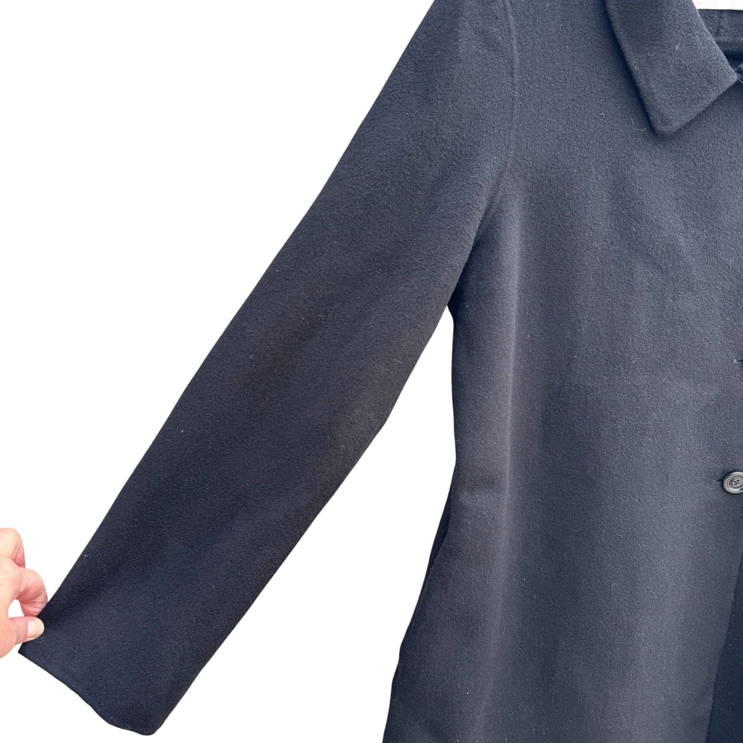Bloomingdales Vintage Black Wool Cashmere Blend Womens Coat Peter Pan Collar 16