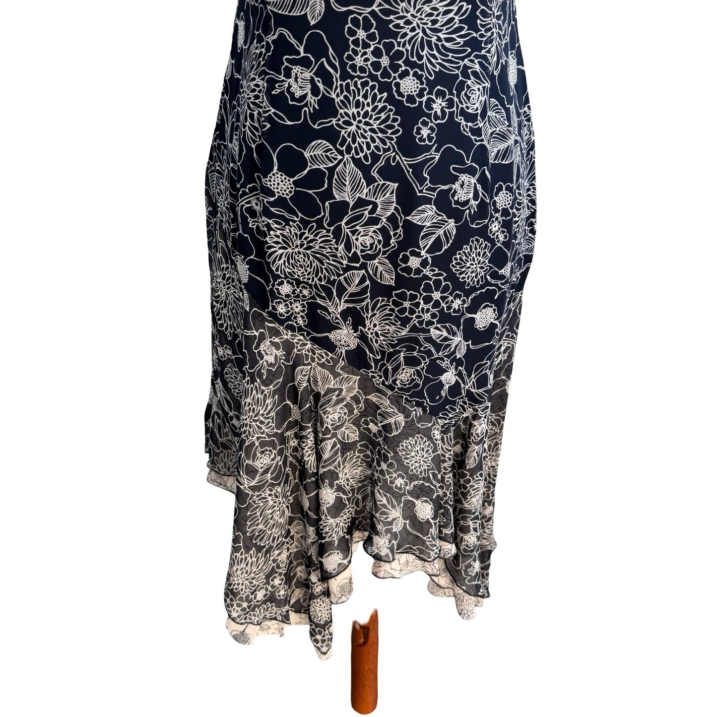 Derek Green Y2K Strapless Leather Silk Whimsigoth Floral Asymmetric Midi Dress