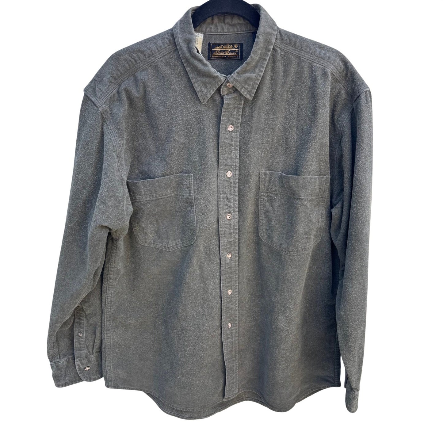 Eddie Bauer Vintage Mens Olive Green Heavy Cotton Chamois Shirt Long Sleeve L