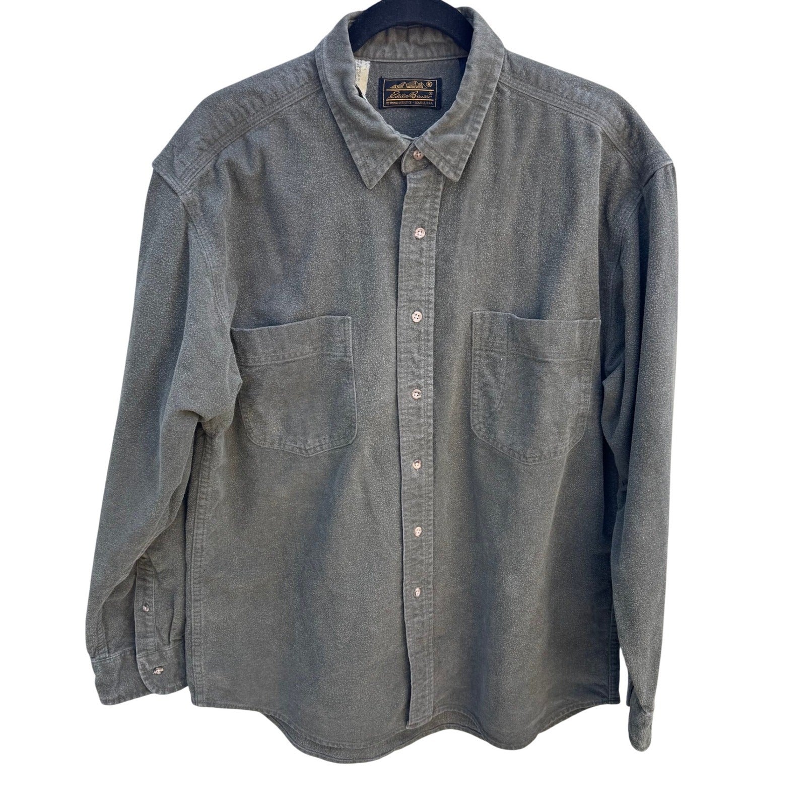 Eddie Bauer Vintage Mens Olive Green Heavy Cotton Chamois Shirt Long Sleeve L