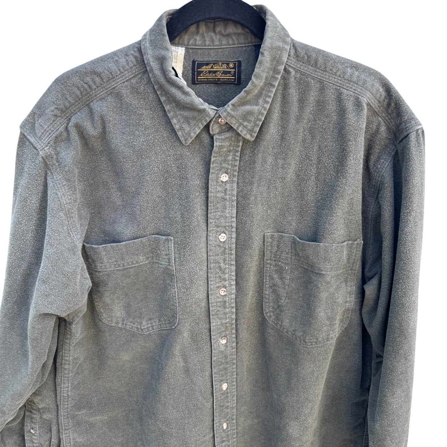 Eddie Bauer Vintage Mens Olive Green Heavy Cotton Chamois Shirt Long Sleeve L