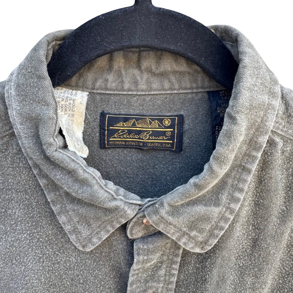 Eddie Bauer Vintage Mens Olive Green Heavy Cotton Chamois Shirt Long Sleeve L