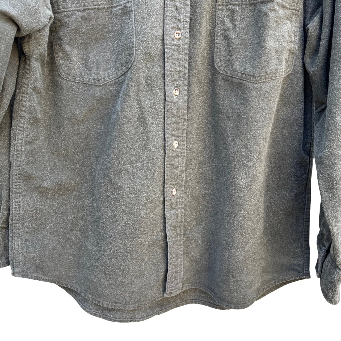 Eddie Bauer Vintage Mens Olive Green Heavy Cotton Chamois Shirt Long Sleeve L