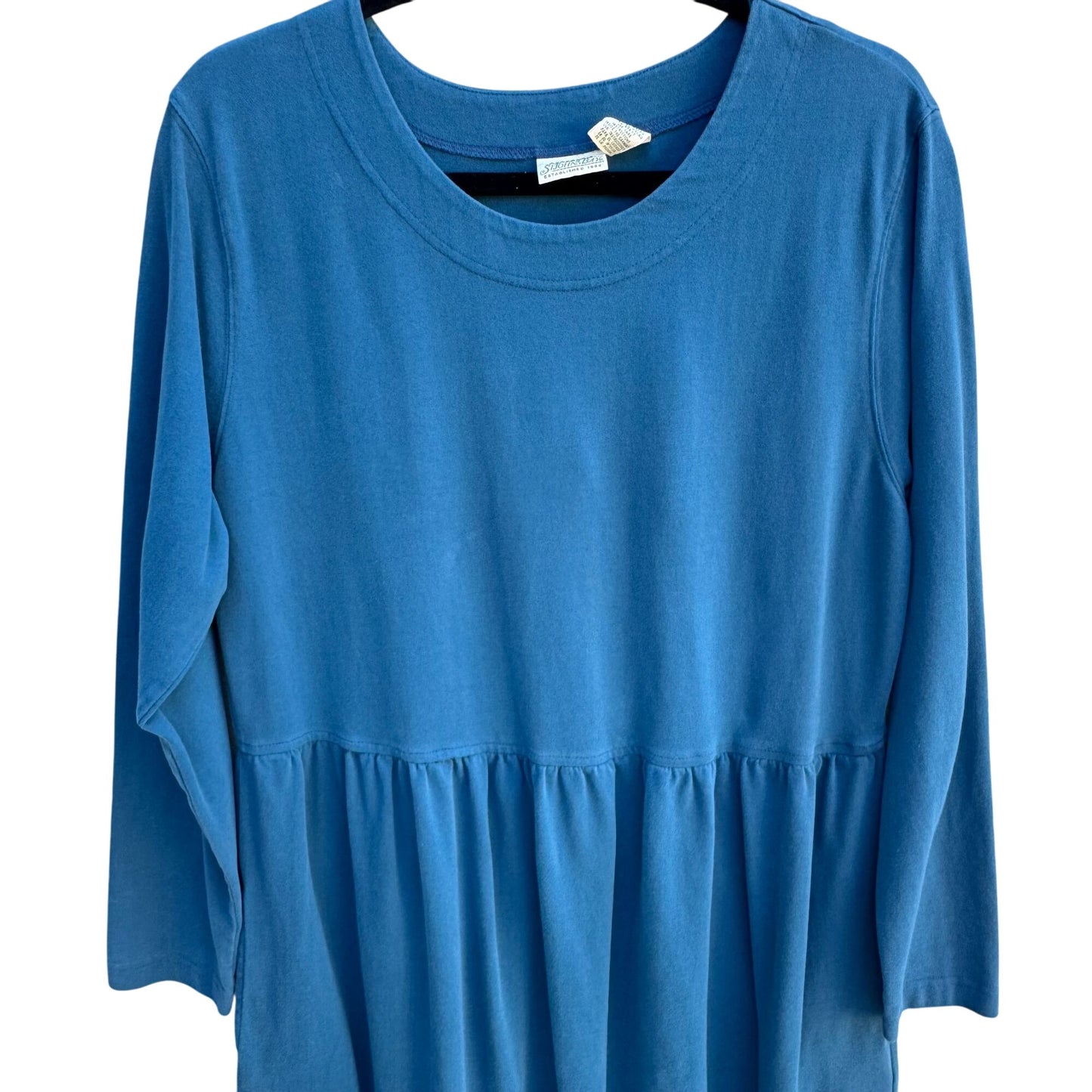 St Johns Bay Vintage Prairie 3/4 Sleeves Empire Waist Blue Pockets Midi Dress 16