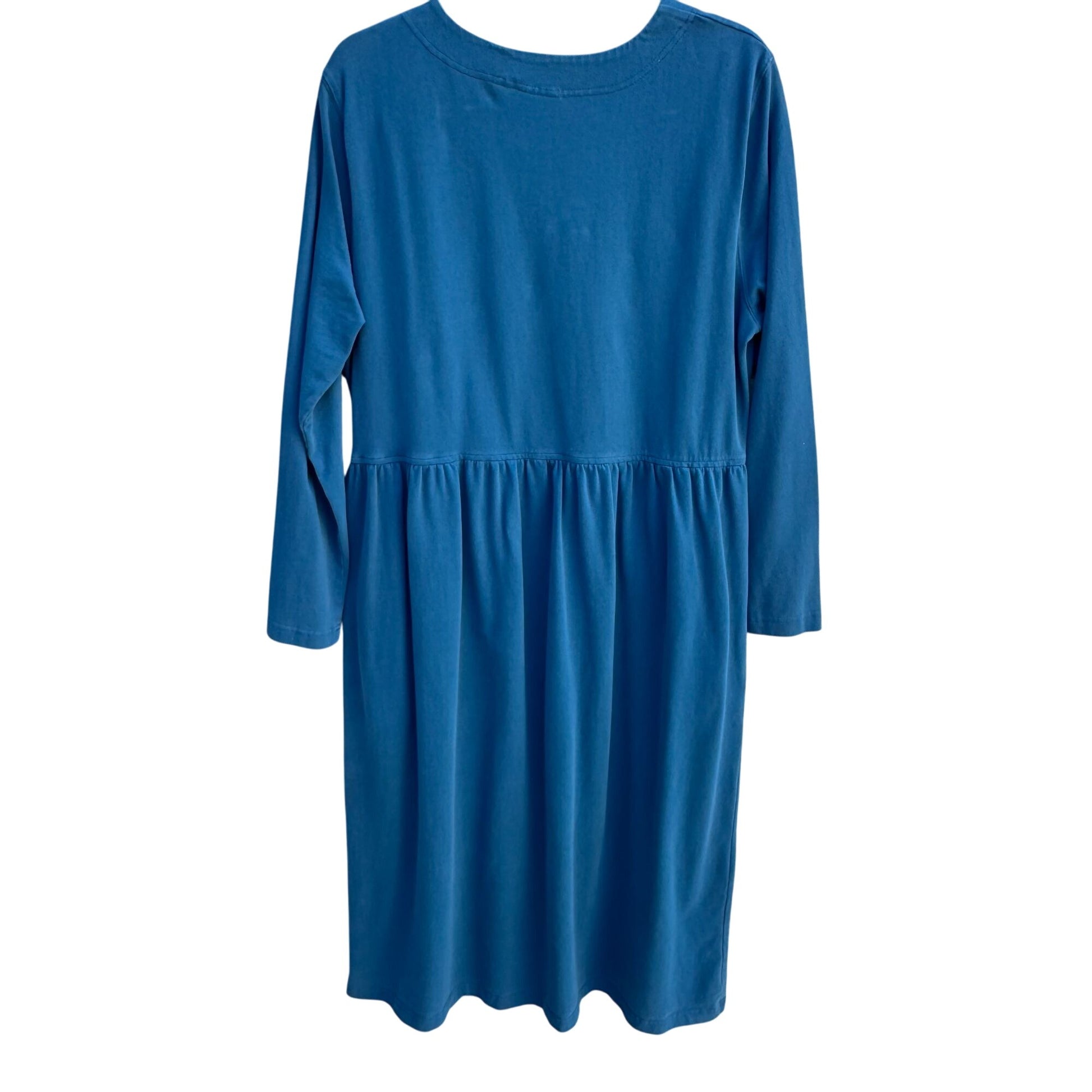 St Johns Bay Vintage Prairie 3/4 Sleeves Empire Waist Blue Pockets Midi Dress 16