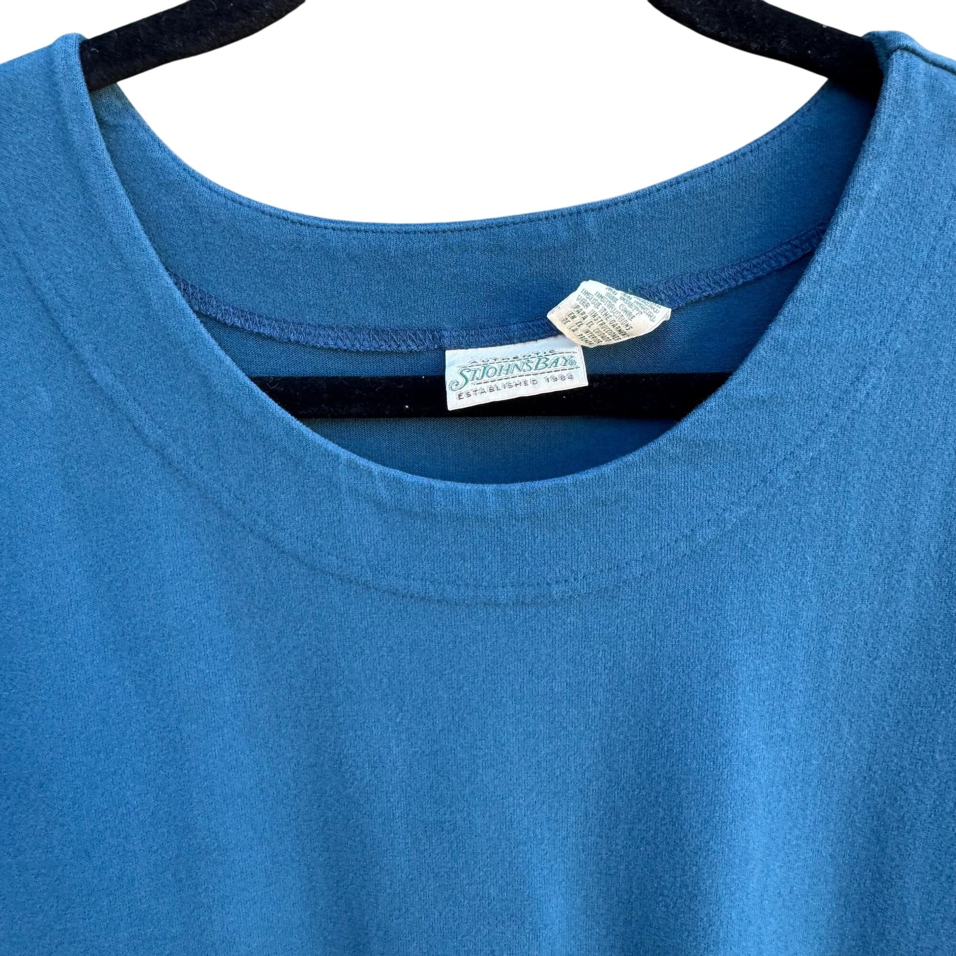 St Johns Bay Vintage Prairie 3/4 Sleeves Empire Waist Blue Pockets Midi Dress 16