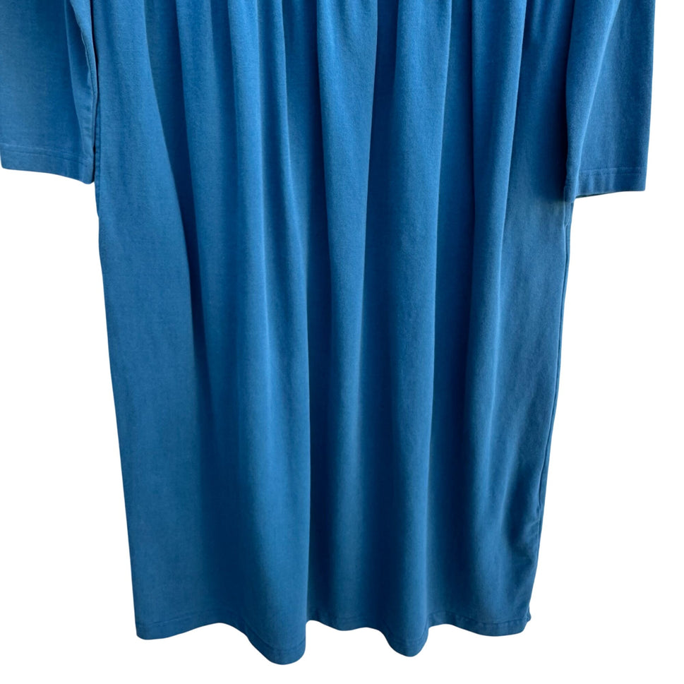 St Johns Bay Vintage Prairie 3/4 Sleeves Empire Waist Blue Pockets Midi Dress 16