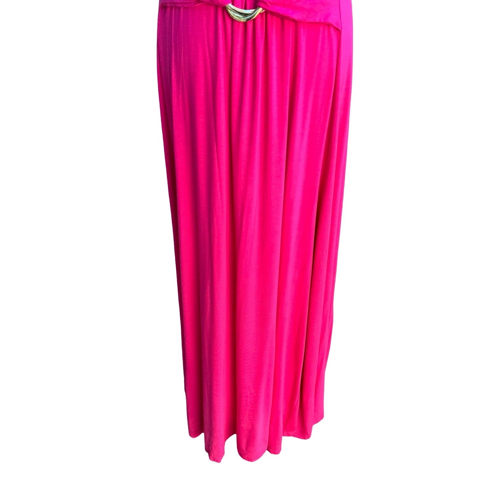 Liz Lange Grecian Resortwear Cold Shoulder Draped Ring Waist Maxi Dress Pink L