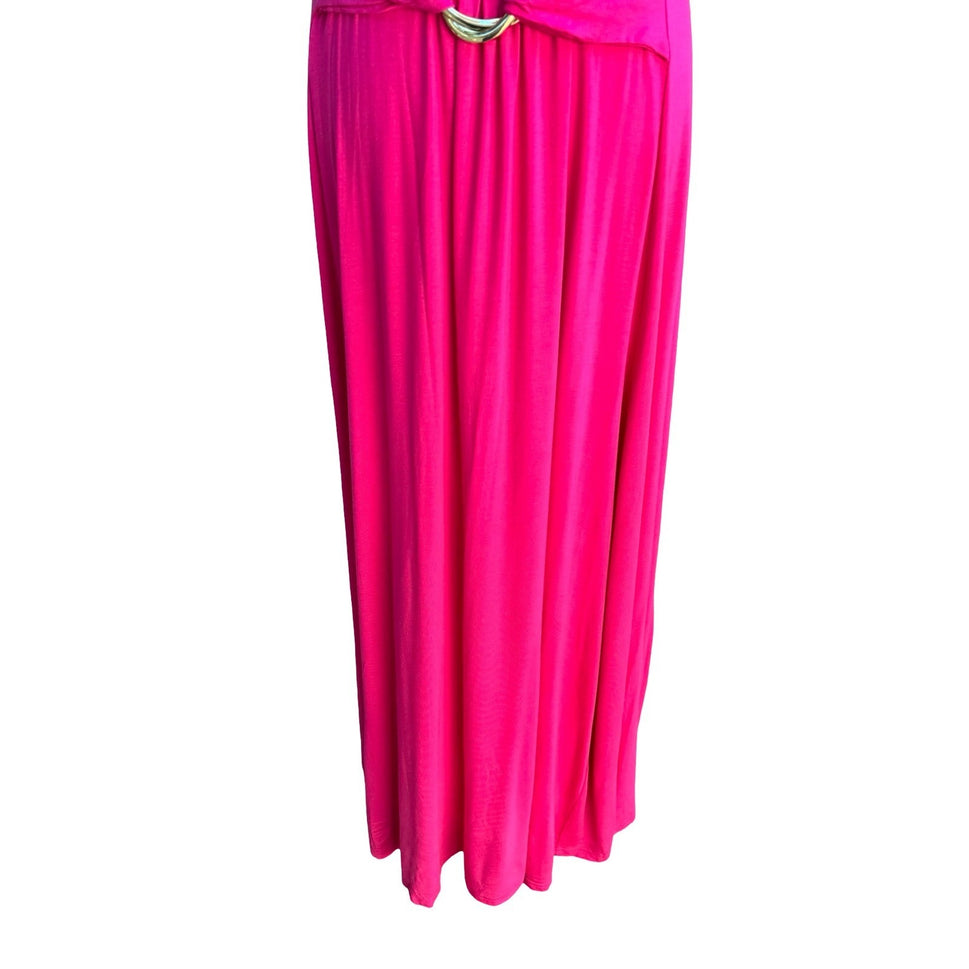 Liz Lange Grecian Resortwear Cold Shoulder Draped Ring Waist Maxi Dress Pink L