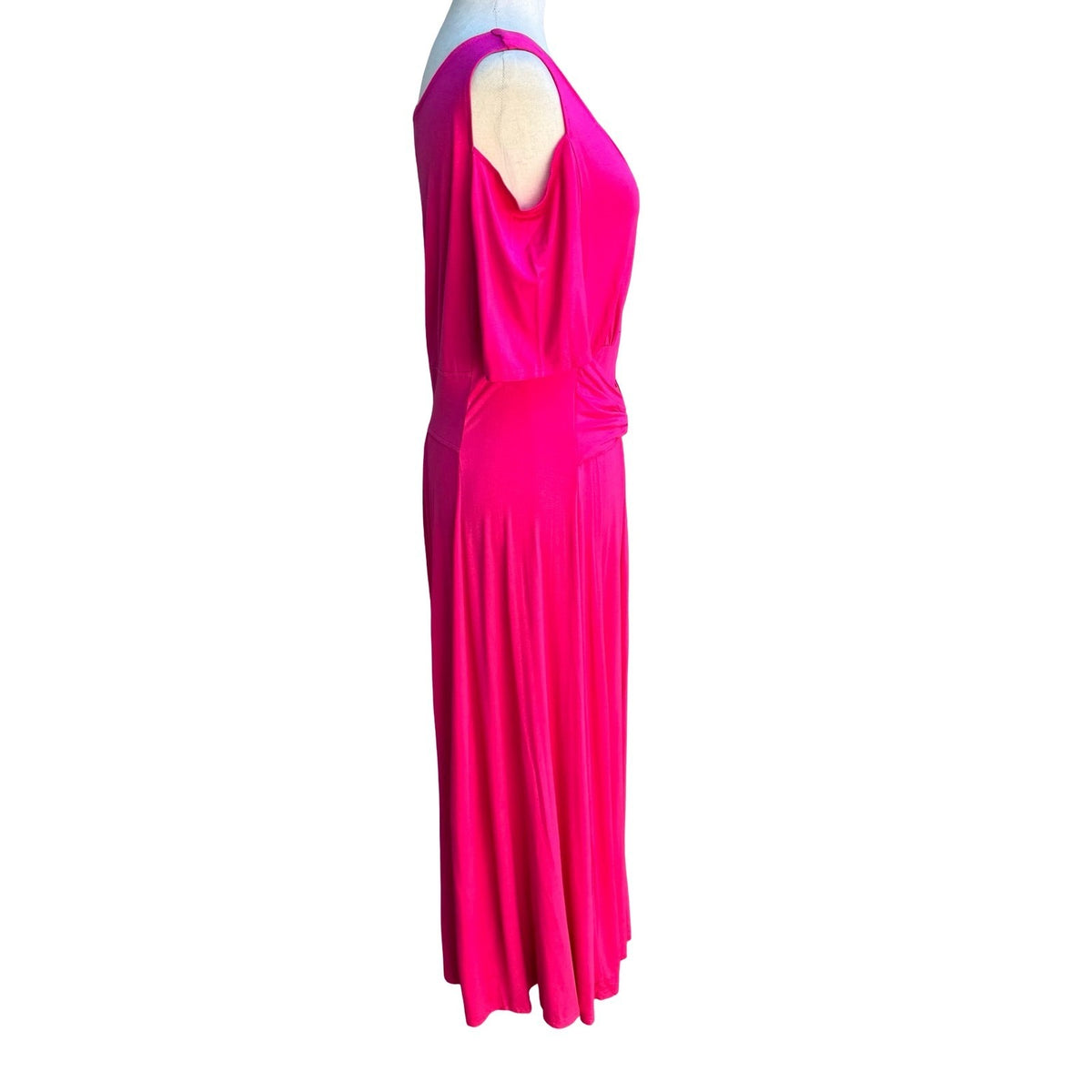 Liz Lange Grecian Resortwear Cold Shoulder Draped Ring Waist Maxi Dress Pink L