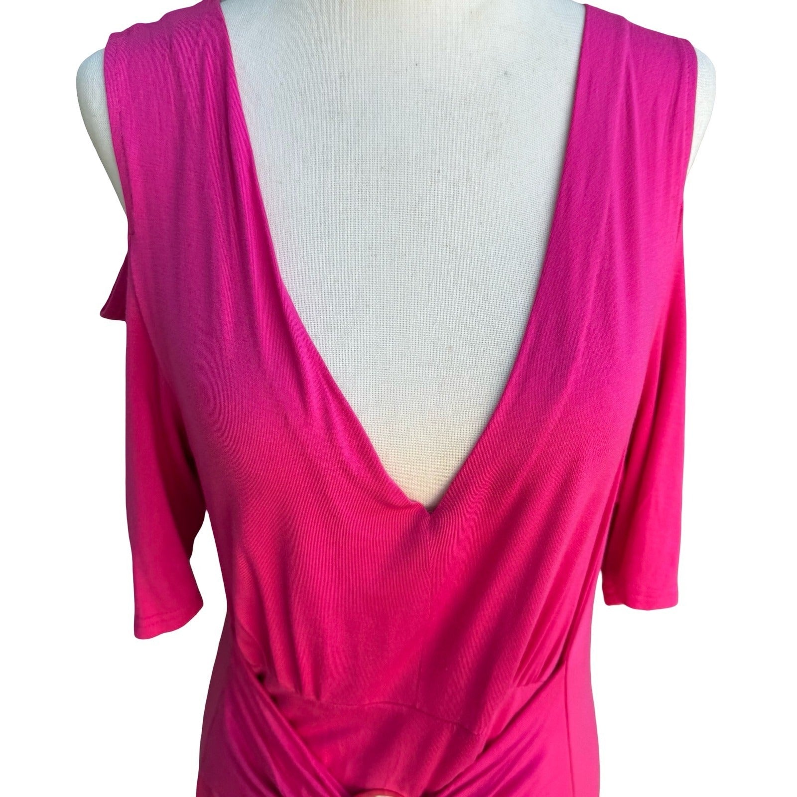 Liz Lange Grecian Resortwear Cold Shoulder Draped Ring Waist Maxi Dress Pink L