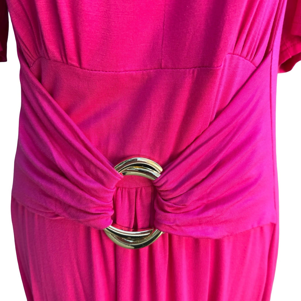 Liz Lange Grecian Resortwear Cold Shoulder Draped Ring Waist Maxi Dress Pink L