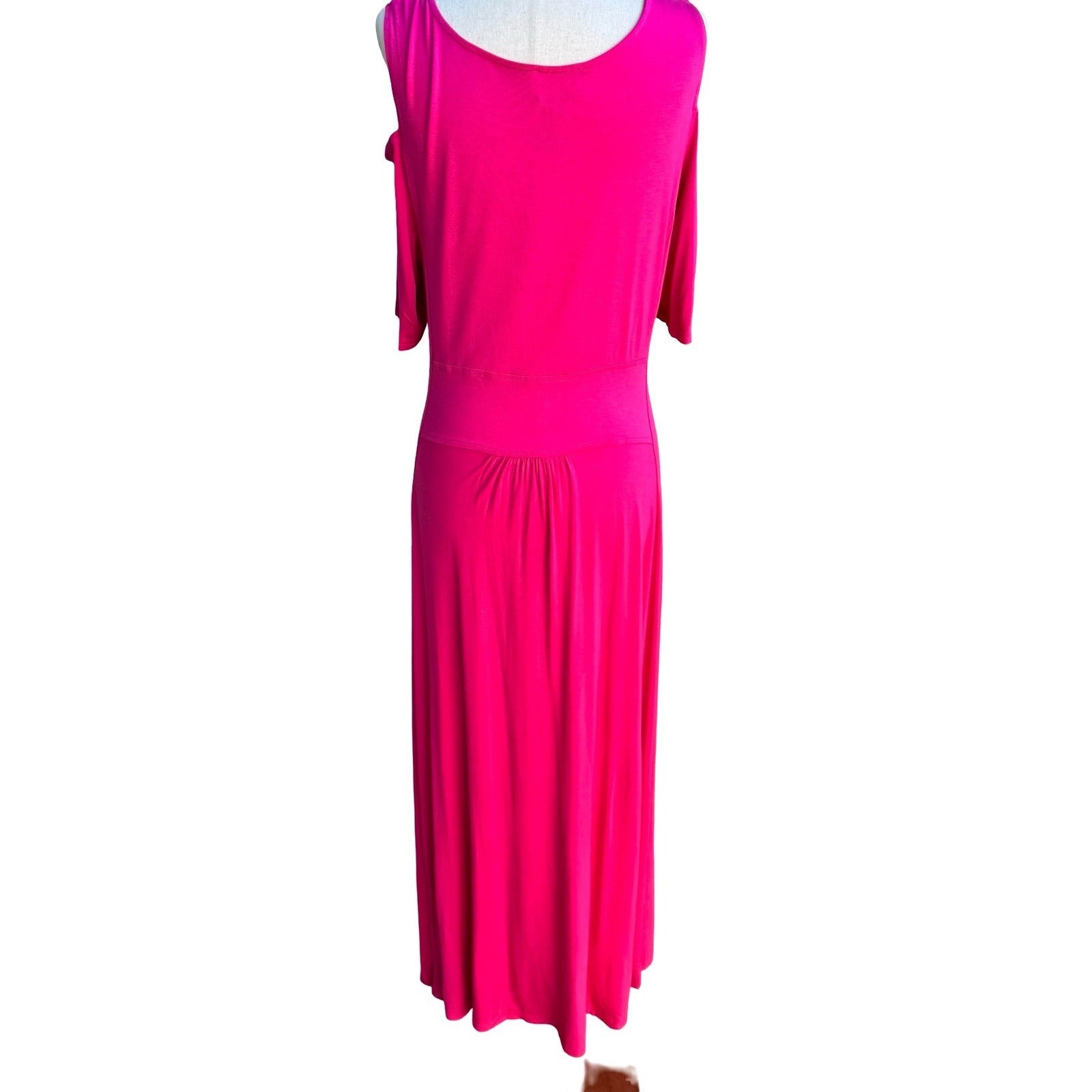 Liz Lange Grecian Resortwear Cold Shoulder Draped Ring Waist Maxi Dress Pink L