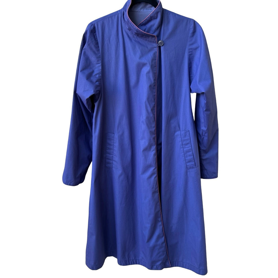 Forecaster Vintage 80s Minimalist Academia Reversible Duster Trench Coat Blue 6