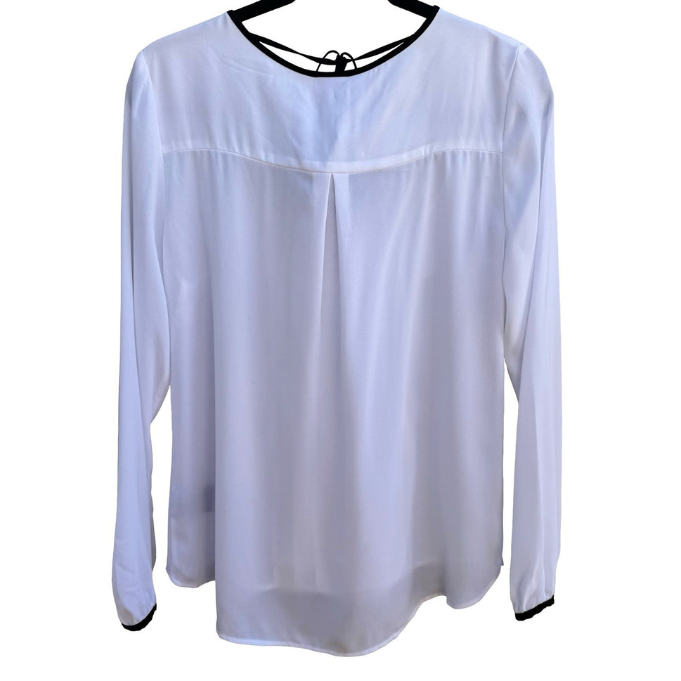 Worthington Coquette Ruffled Romantic Minimalist V-Neck Tie Chiffon Blouse M NWT