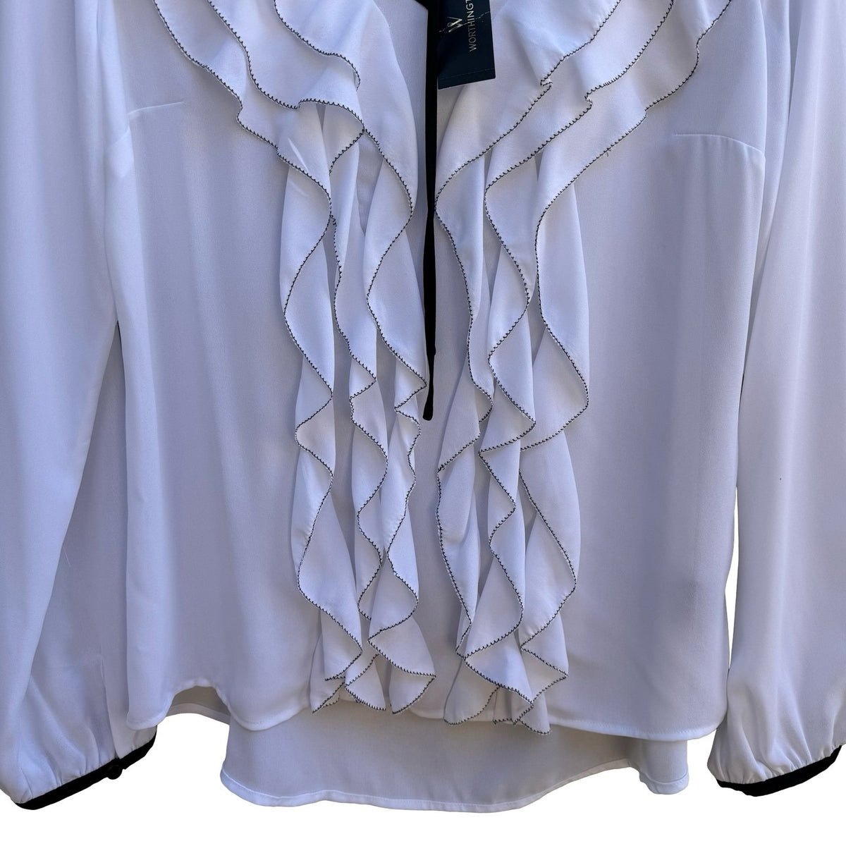 Worthington Coquette Ruffled Romantic Minimalist V-Neck Tie Chiffon Blouse M NWT