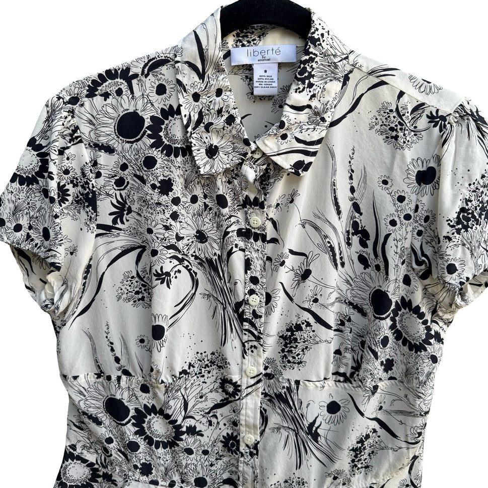 Liberte by Emanuel Cottagecore Coquette French Girl Floral Silk Peplum Blouse 8