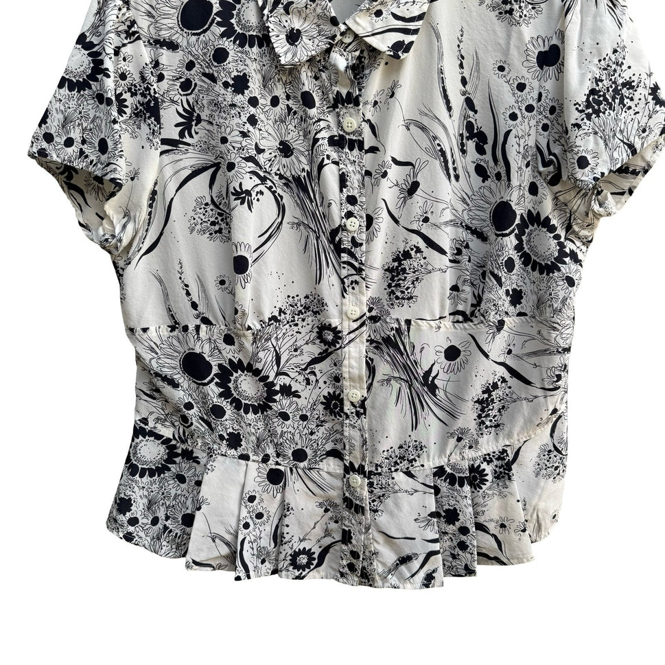 Liberte by Emanuel Cottagecore Coquette French Girl Floral Silk Peplum Blouse 8