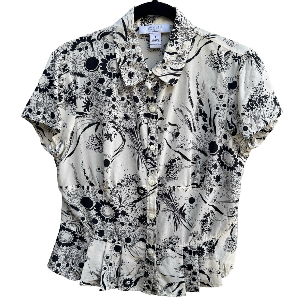 Liberte by Emanuel Cottagecore Coquette French Girl Floral Silk Peplum Blouse 8