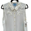 Switch CeCe Spice Market Sleeveless Lace Trim Blouse Lt Cream Gold Buttons Large NEW 3 image