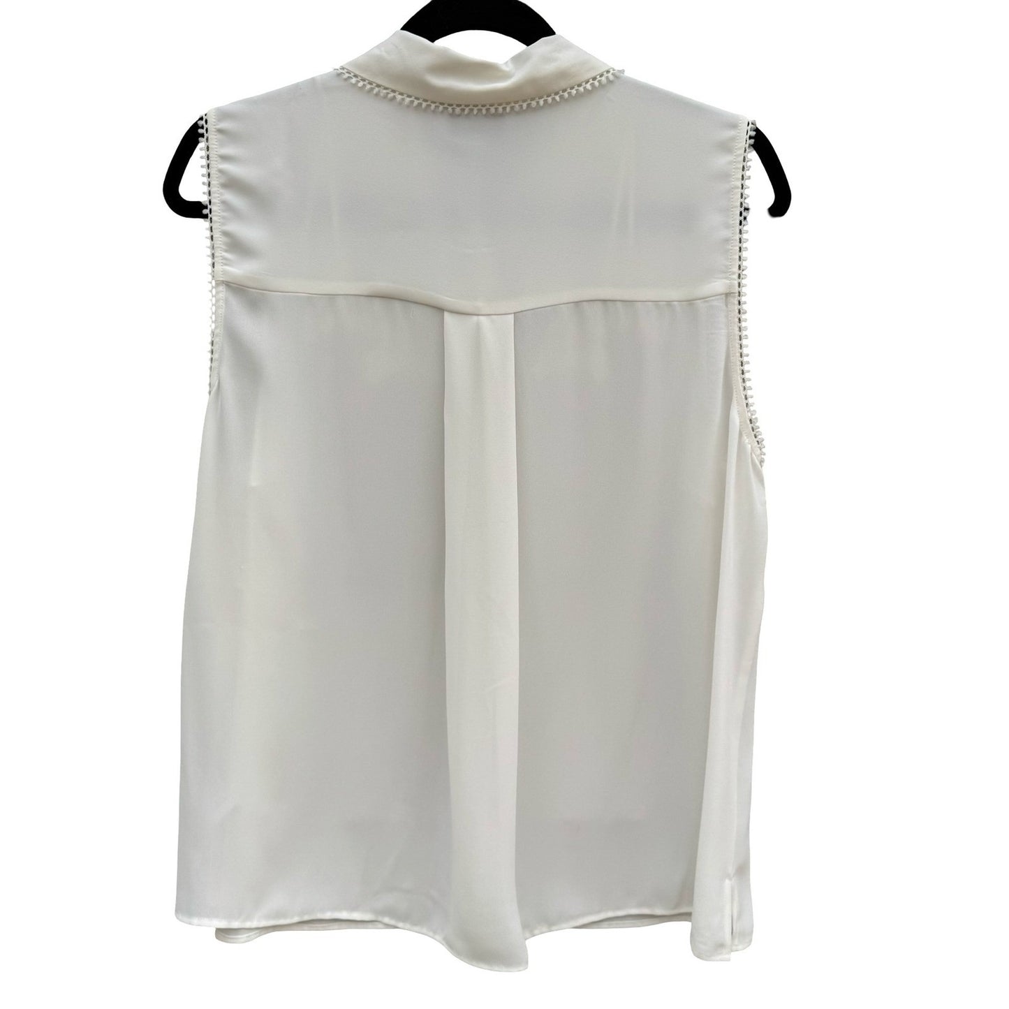 CeCe Spice Market Sleeveless Lace Trim Blouse Lt Cream Gold Buttons Large NEW