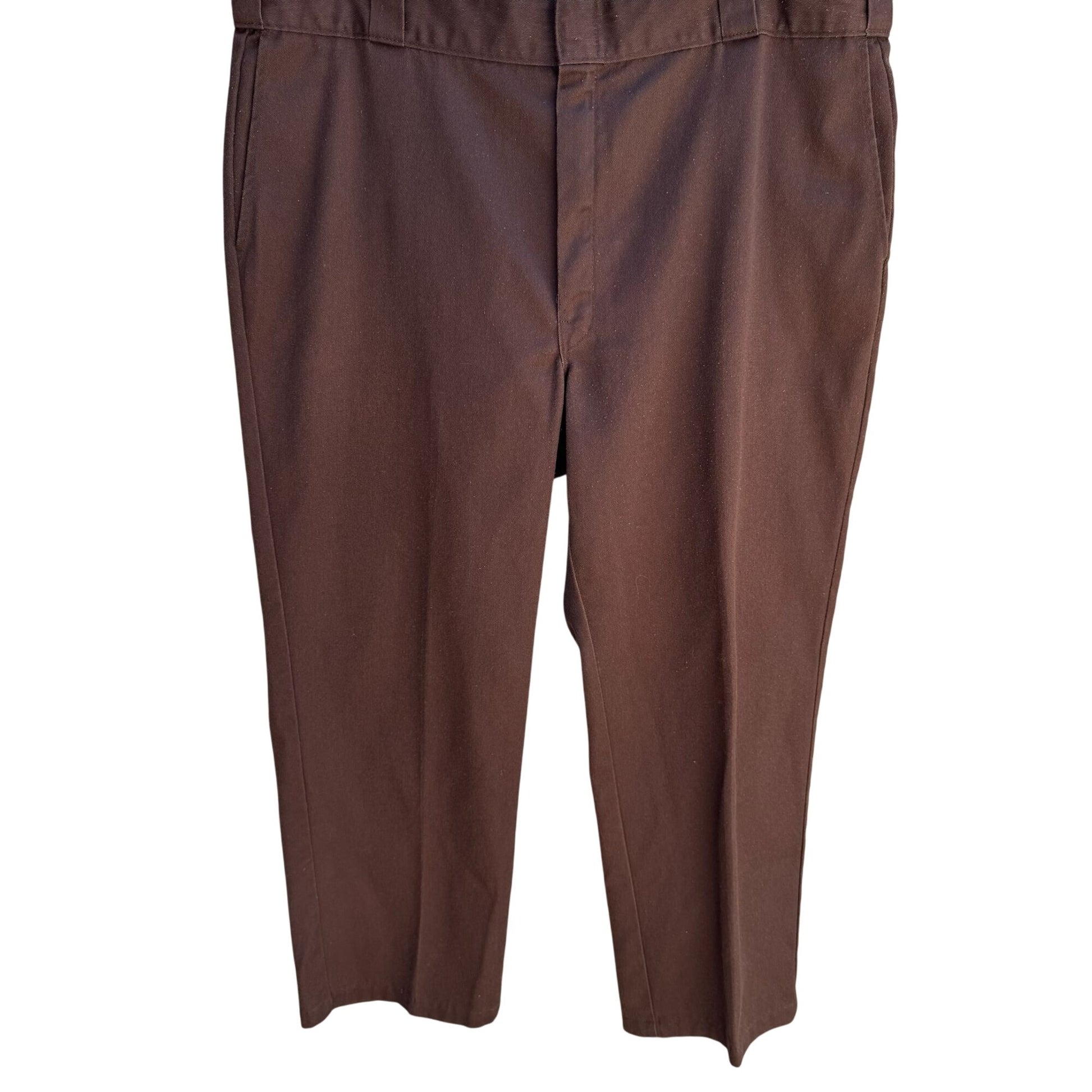 Dickies Vintage Mens Brown Cotton Blend Flat Front Uniform Work Pants 42x27