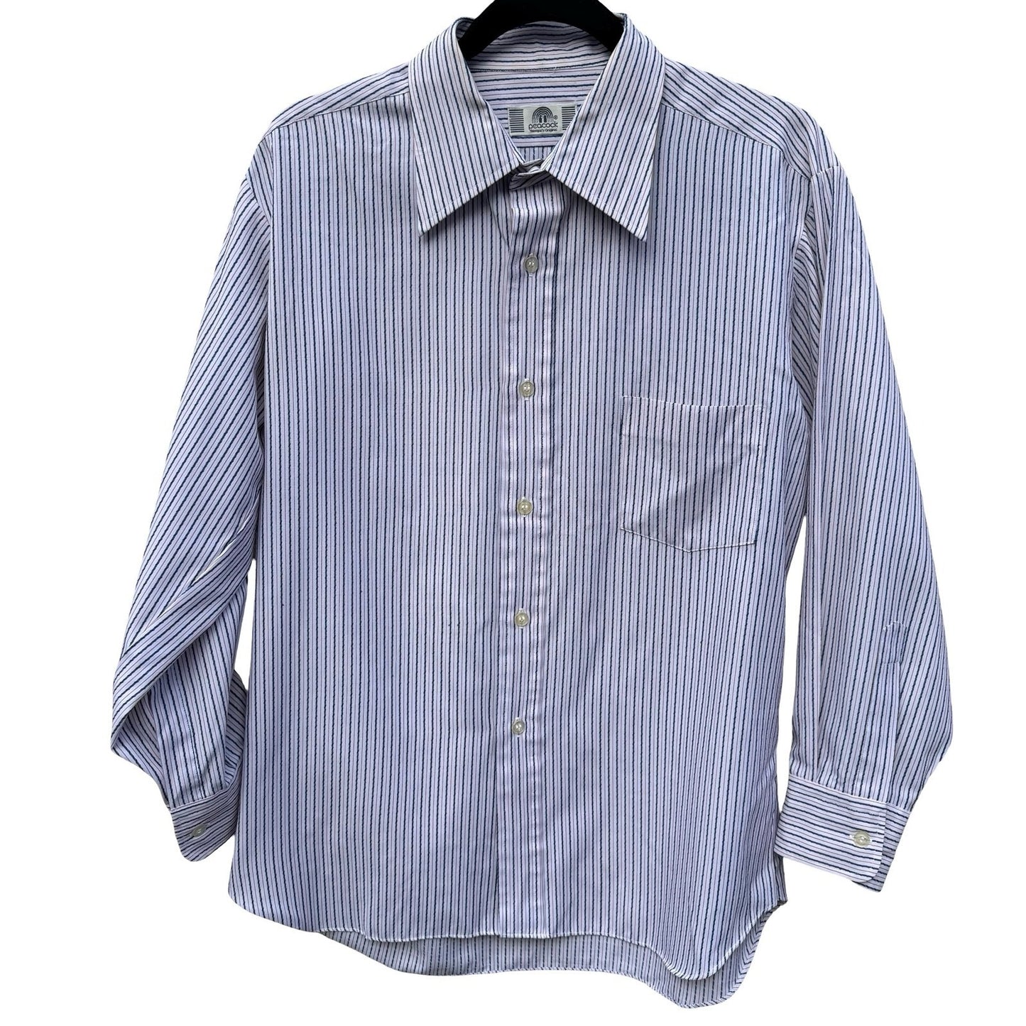 Peacock Shreage's Original Vintage Striped Button Down Shirt Mens 70s White Red