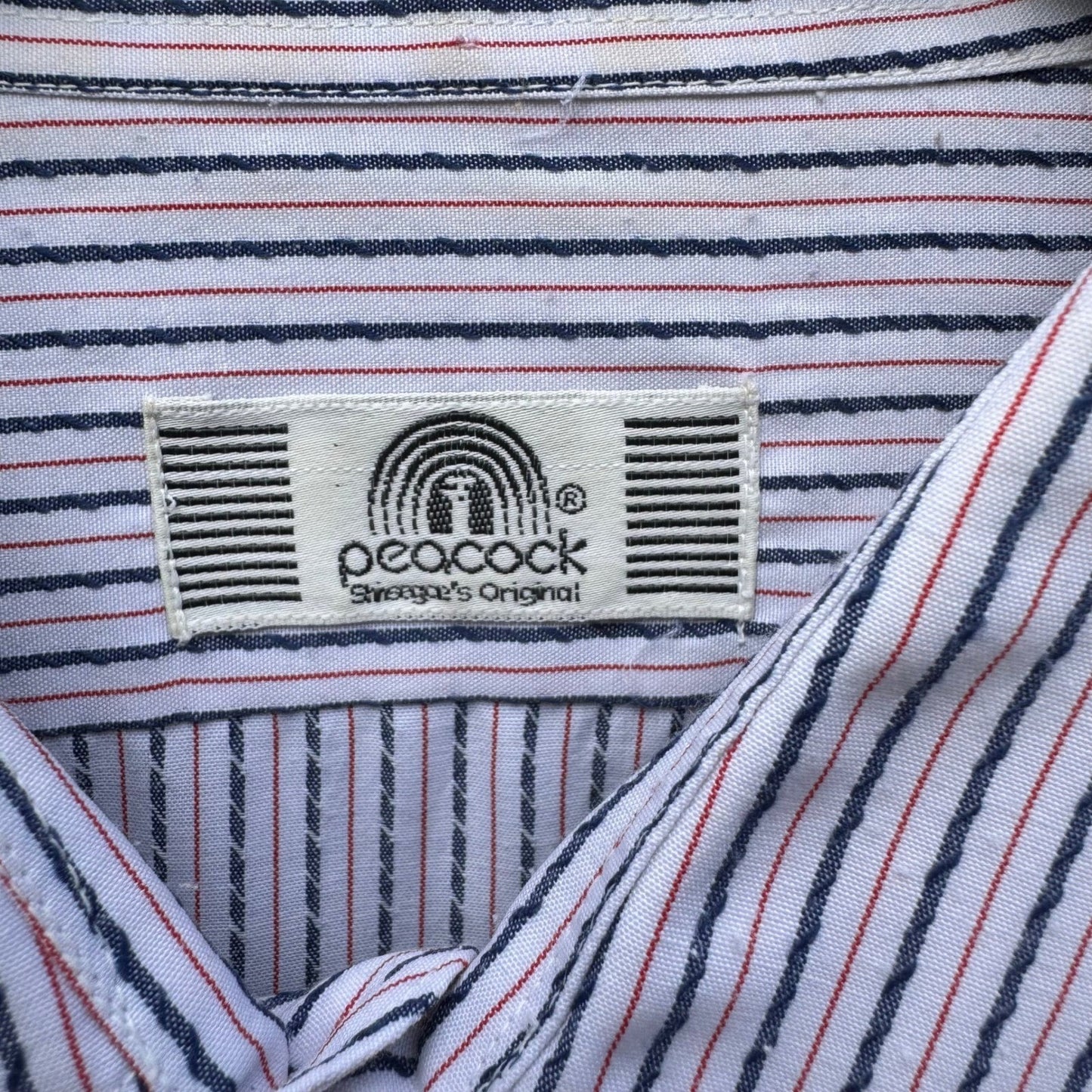 Peacock Shreage's Original Vintage Striped Button Down Shirt Mens 70s White Red