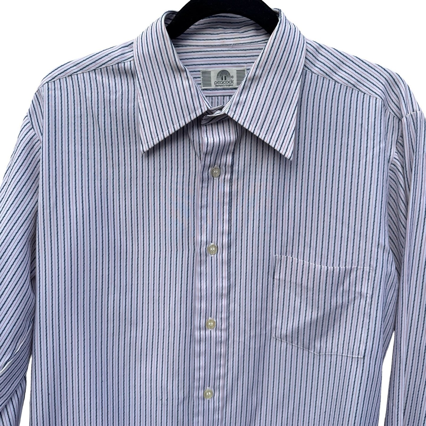 Peacock Shreage's Original Vintage Striped Button Down Shirt Mens 70s White Red
