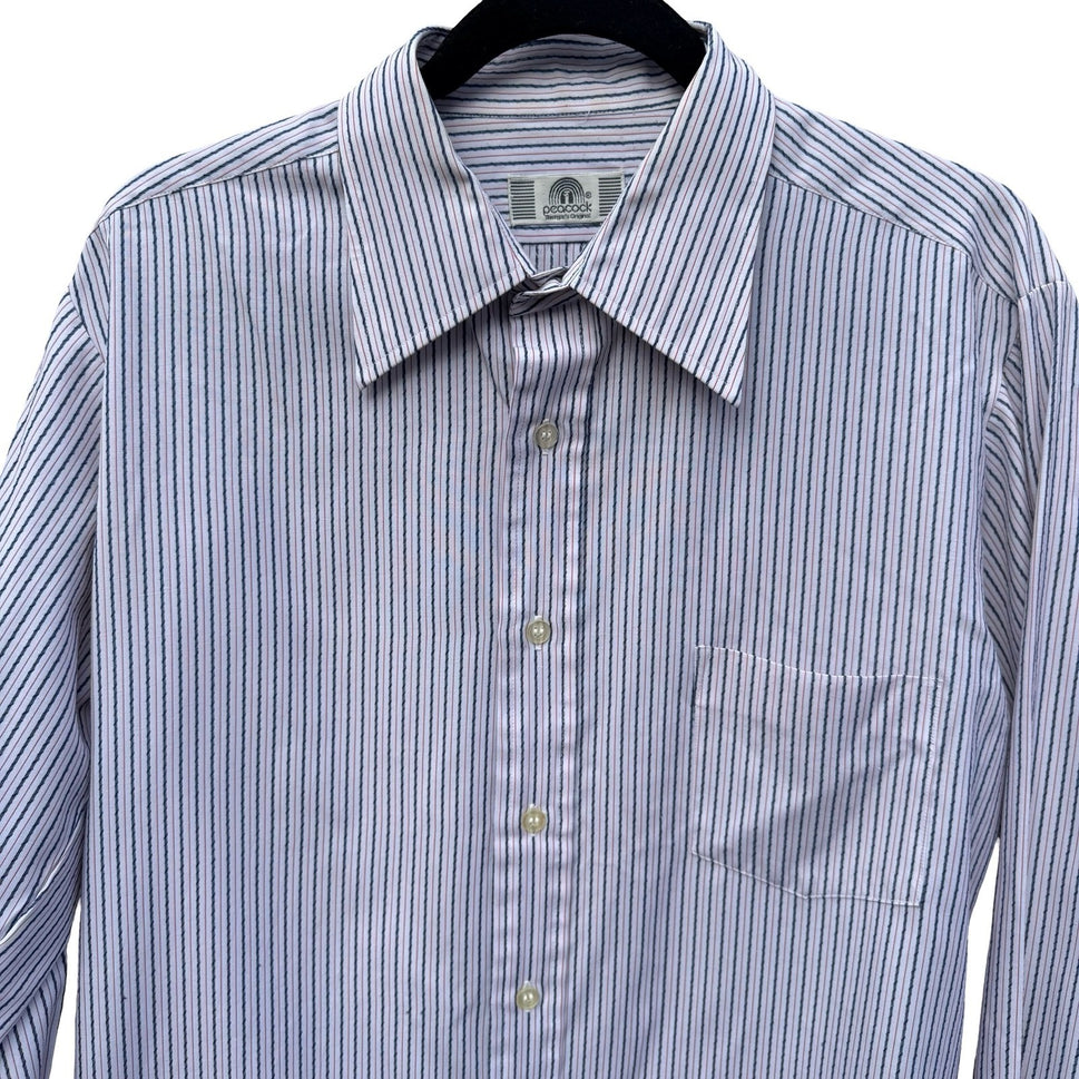 Peacock Shreage's Original Vintage Striped Button Down Shirt Mens 70s White Red