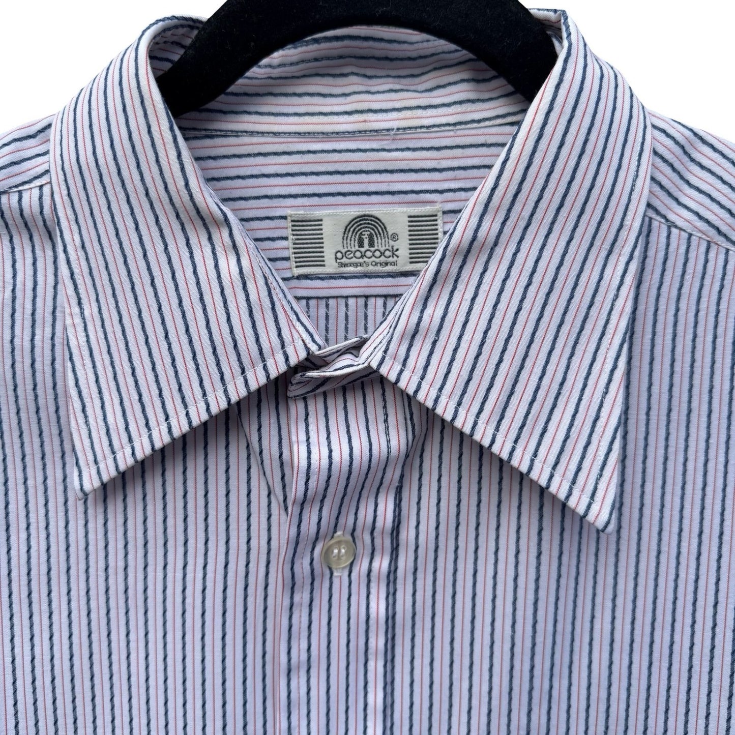 Peacock Shreage's Original Vintage Striped Button Down Shirt Mens 70s White Red