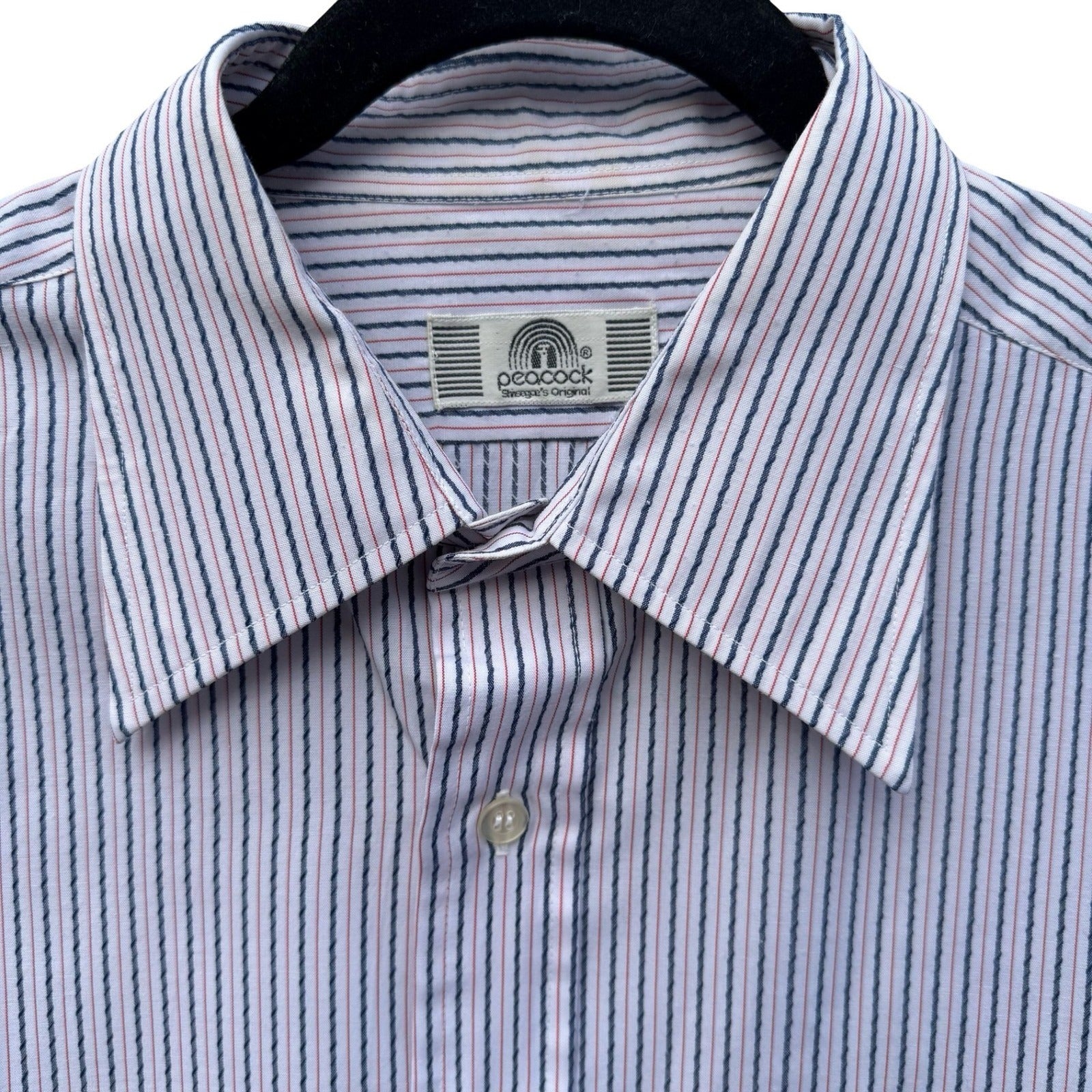 Peacock Shreage's Original Vintage Striped Button Down Shirt Mens 70s White Red