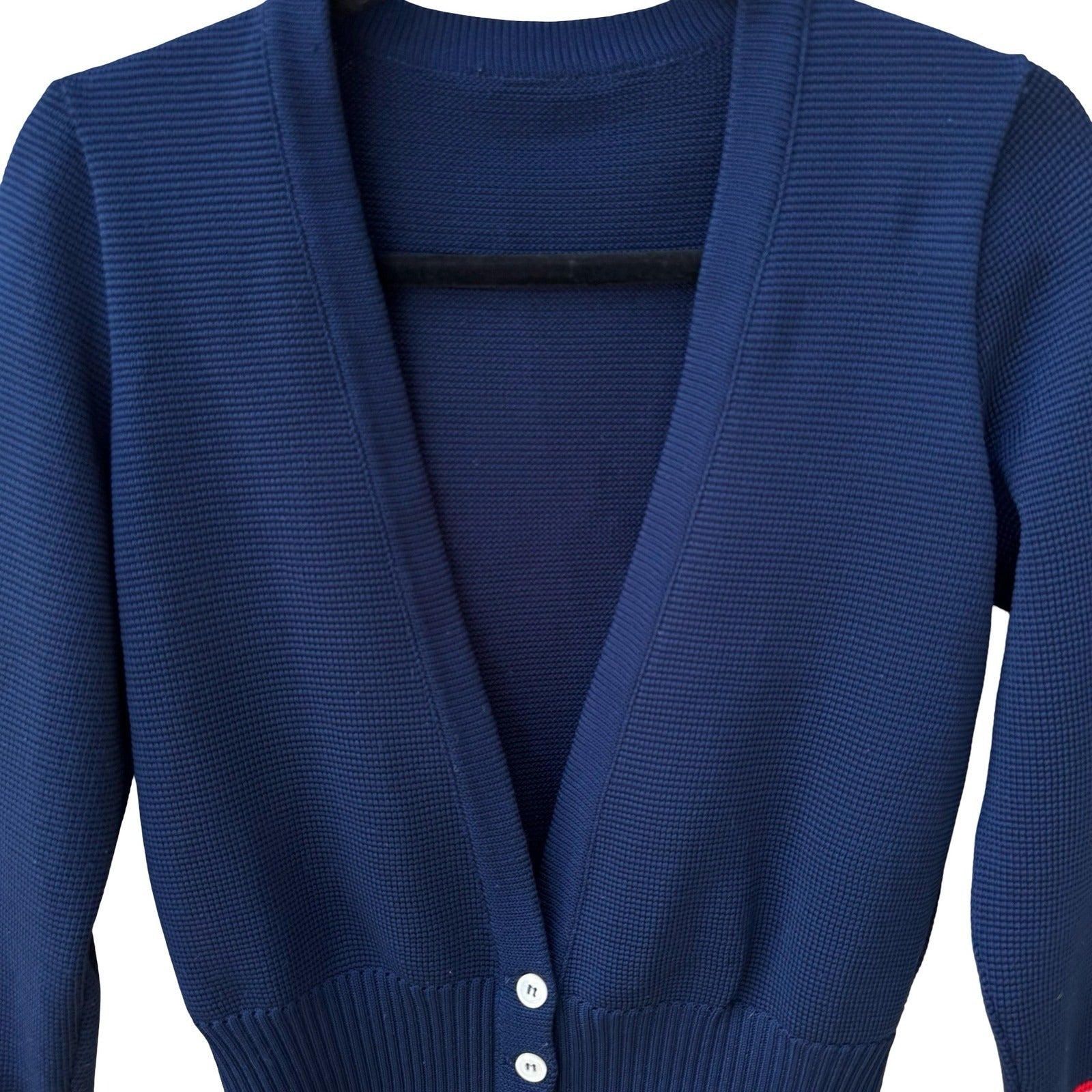 Vintage 90s Navy Nautical Collegiate Knitwear Cropped Cardigan Sweater Preppy