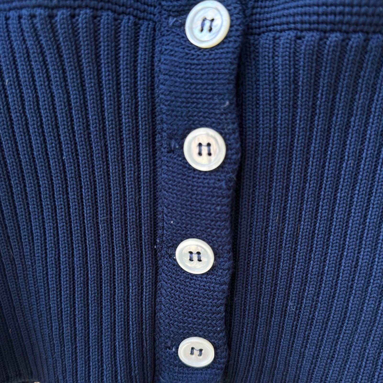 Vintage 90s Navy Nautical Collegiate Knitwear Cropped Cardigan Sweater Preppy