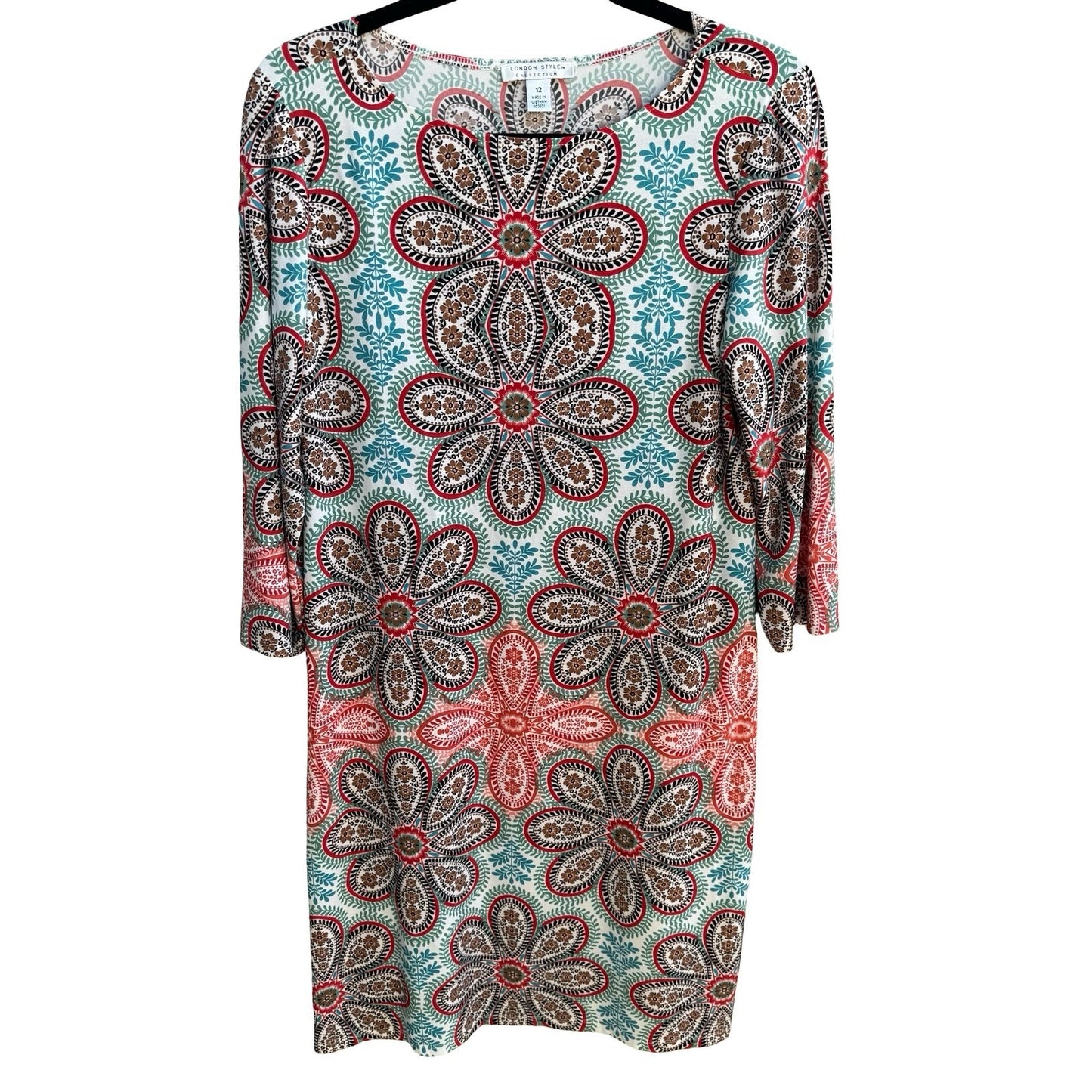 London Style Collection Mod Boho Psychedelic Floral Paisley Sheath Dress 12