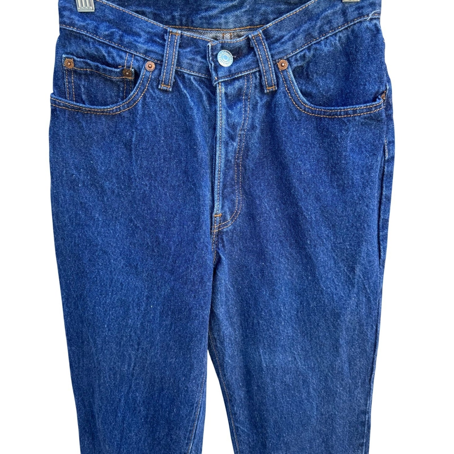Levis 501 Vintage Made in USA High Waisted Tapered Leg Blue Jeans Dark Wash 5