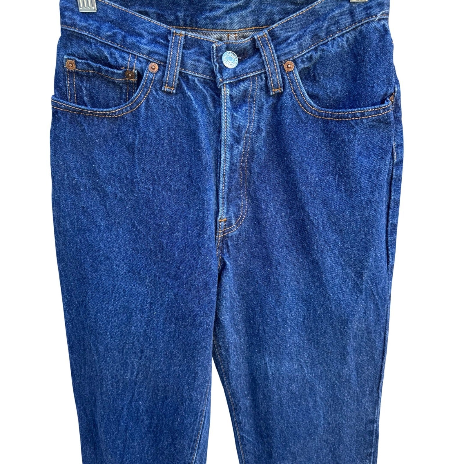 Levis 501 Vintage Made in USA High Waisted Tapered Leg Blue Jeans Dark Wash 5