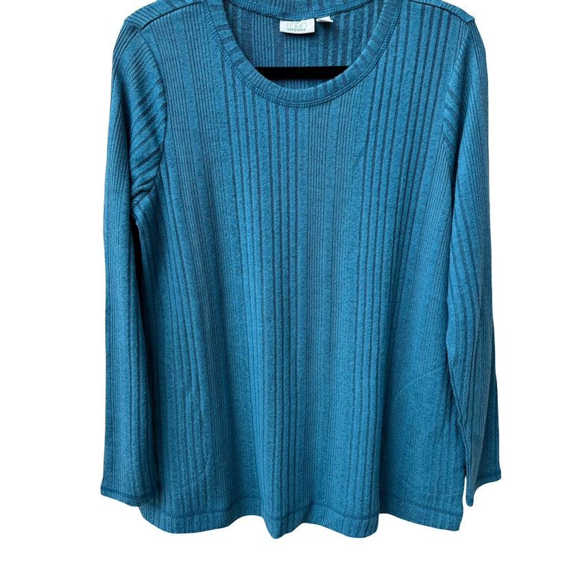 LOGO Lounge Lori Goldstein Teal Ribbed Knit Layering Minimalist Pocket Top M NEW
