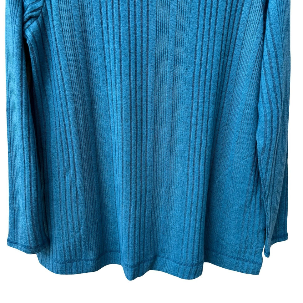 LOGO Lounge Lori Goldstein Teal Ribbed Knit Layering Minimalist Pocket Top M NEW