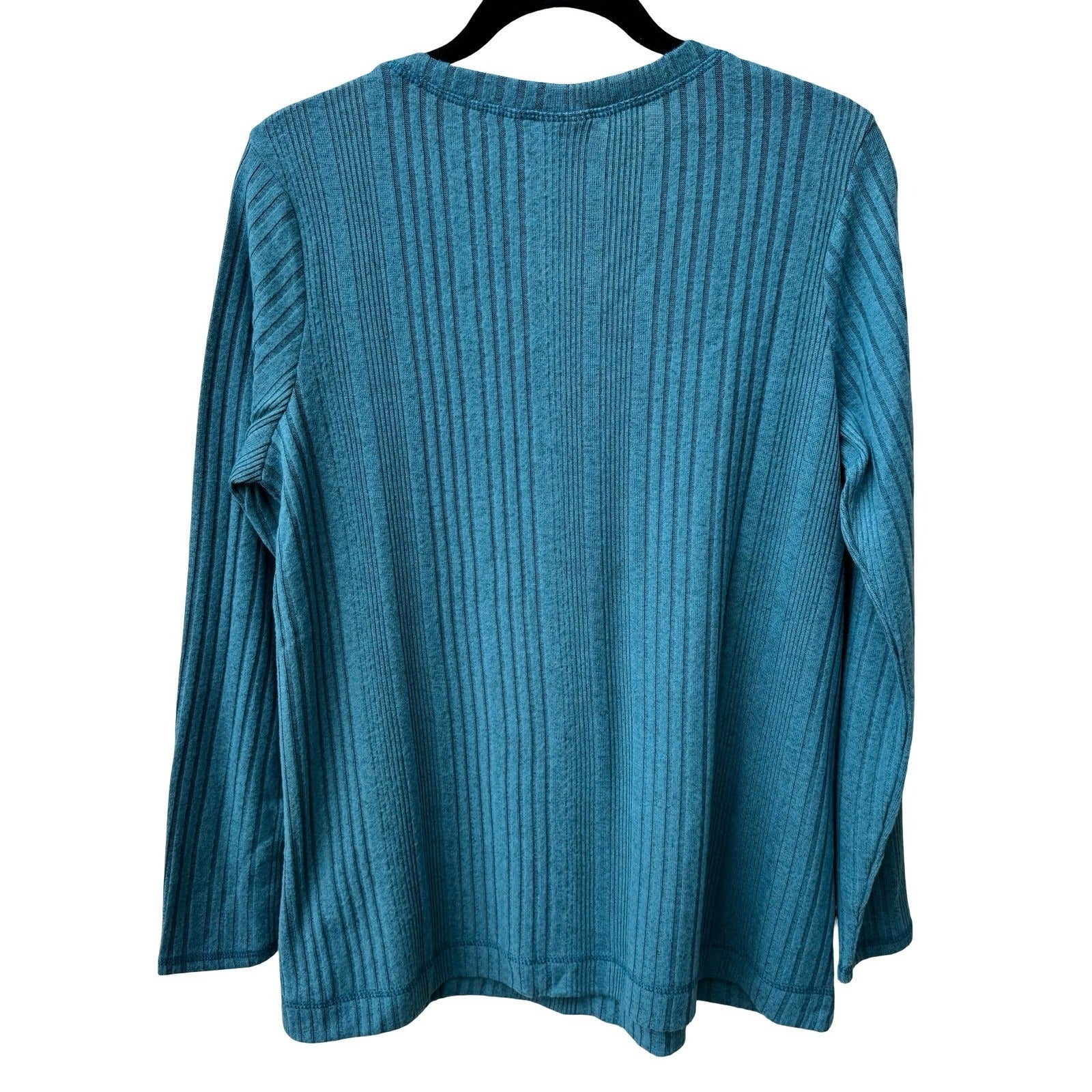 LOGO Lounge Lori Goldstein Teal Ribbed Knit Layering Minimalist Pocket Top M NEW