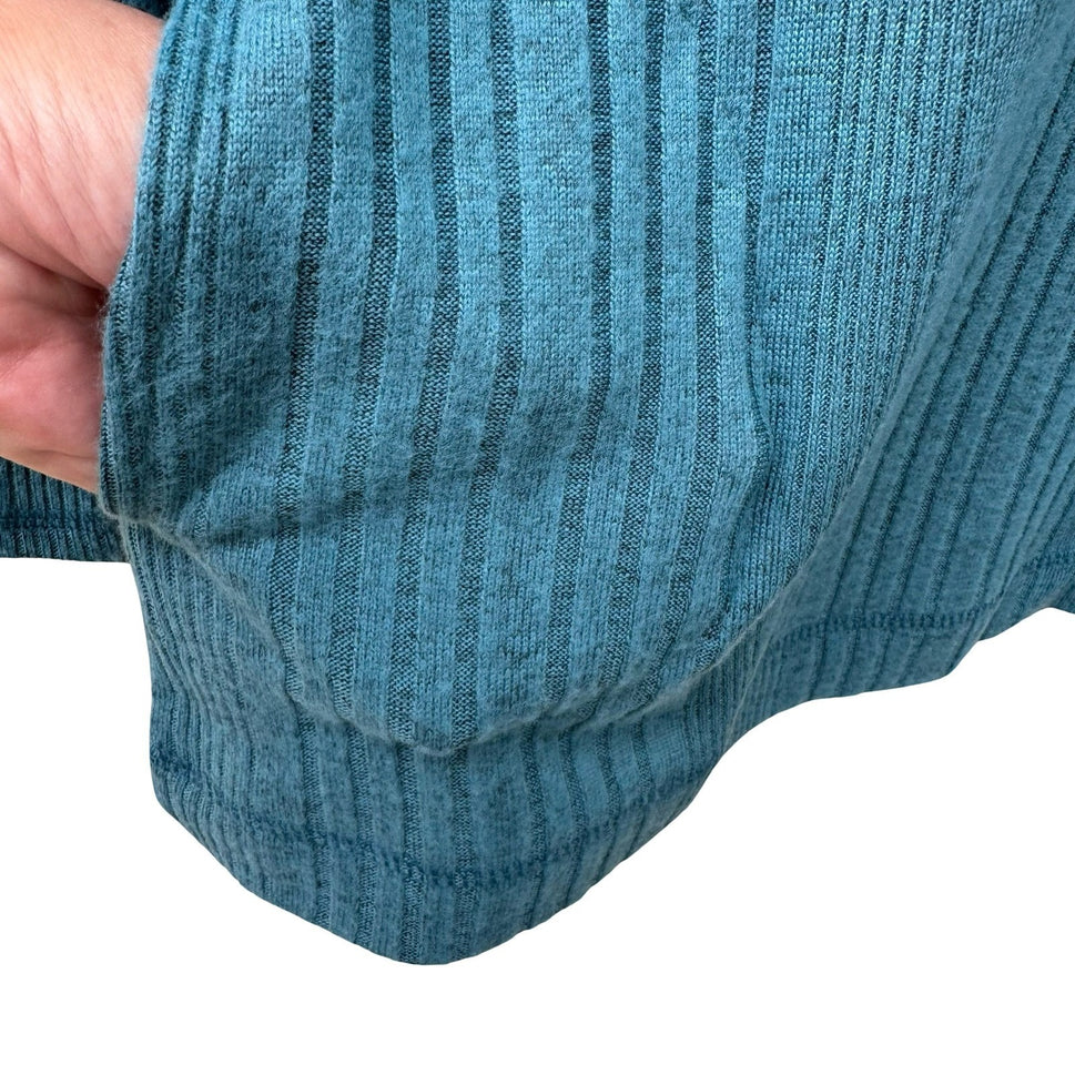LOGO Lounge Lori Goldstein Teal Ribbed Knit Layering Minimalist Pocket Top M NEW
